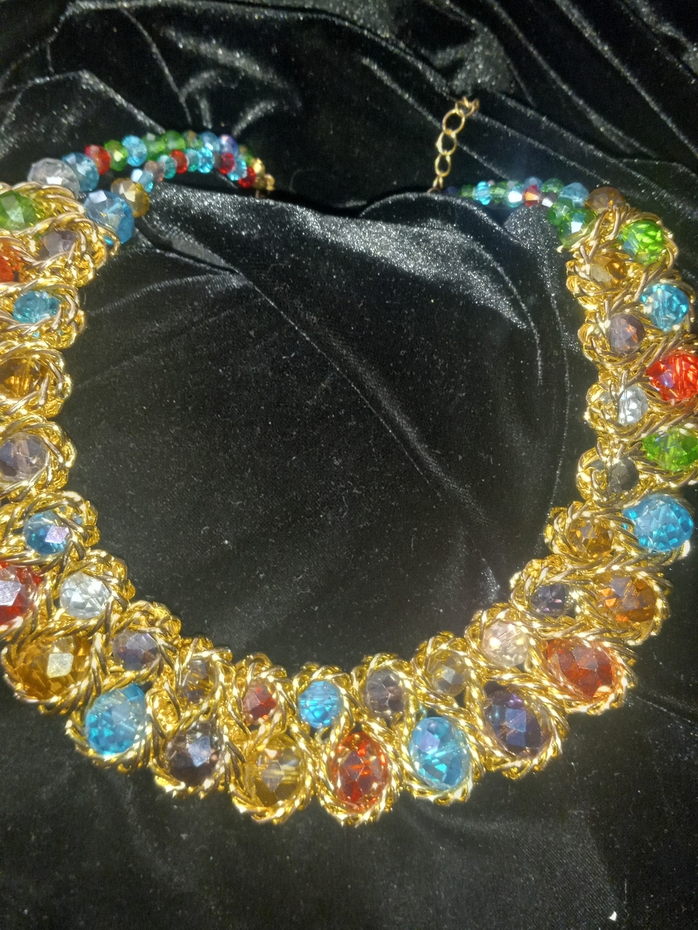 Gold Multicolor Crystal Necklace - Vibrant Gem Statement